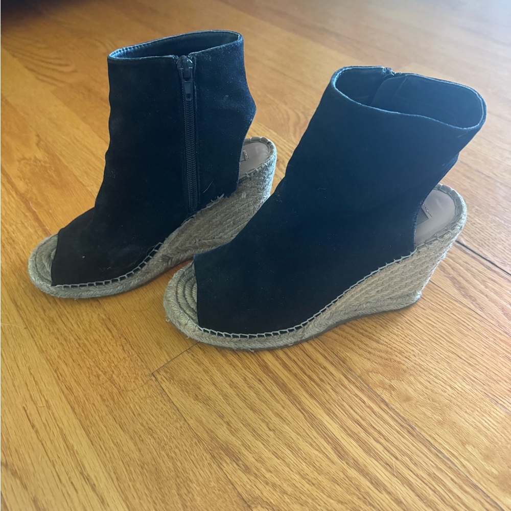 Steve Madden Black Peep-Toe Wedge Booties